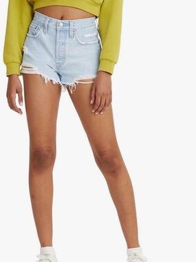 Levi's Light Blue Distressed High-Rise Denim Shorts